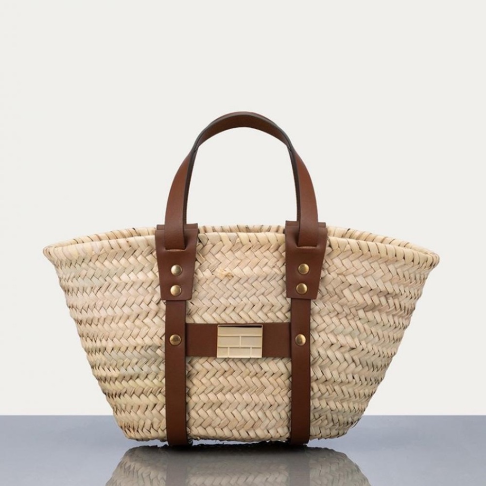 Frame Straw Tote Natural NWT Mini Tote Brown Leather Gold Hardware